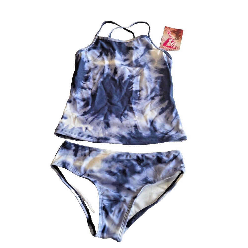 Kanu Surf Girls Tankini Set Size 12 Tie Dye Denim 2 Piece Swimwear Beach Girl